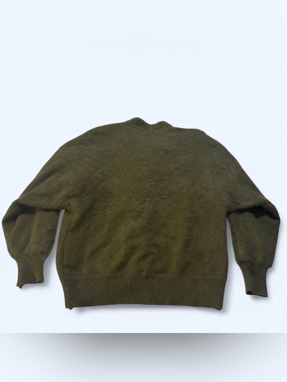 Vintage Venesha Angora Knit Cardigan Jacket Sweater Small Olive Green Fuzzy - Picture 2 of 7